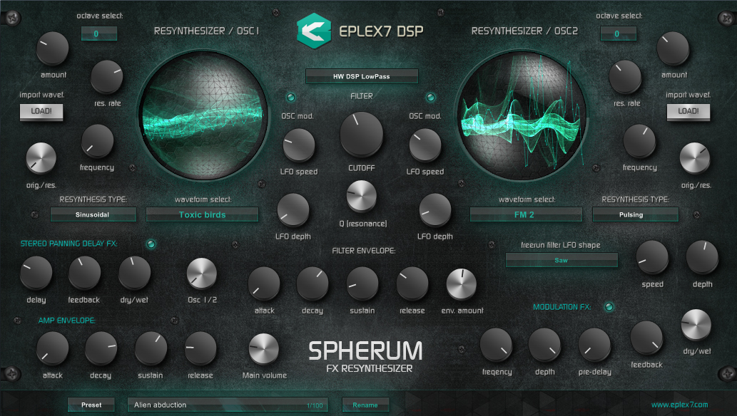 Spherum FX Re-synthesizer VST plugin for psytrance / hitech music