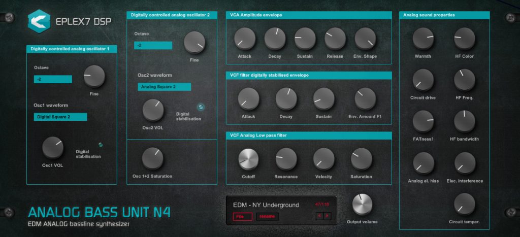 Analog Bass Unit N4 bassline synthesizer for fat, warm bass sound