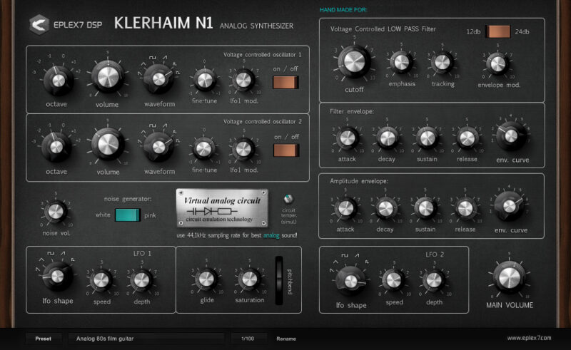 Klerhaim N1 analog VST synthesizer with virtual circuit emulation