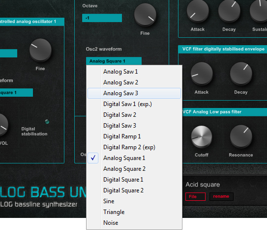 Analog Bass Unit N4 synthesizer oscillator waveforms