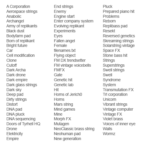 Replikorp 2249 plug-in - List of multi octave instruments